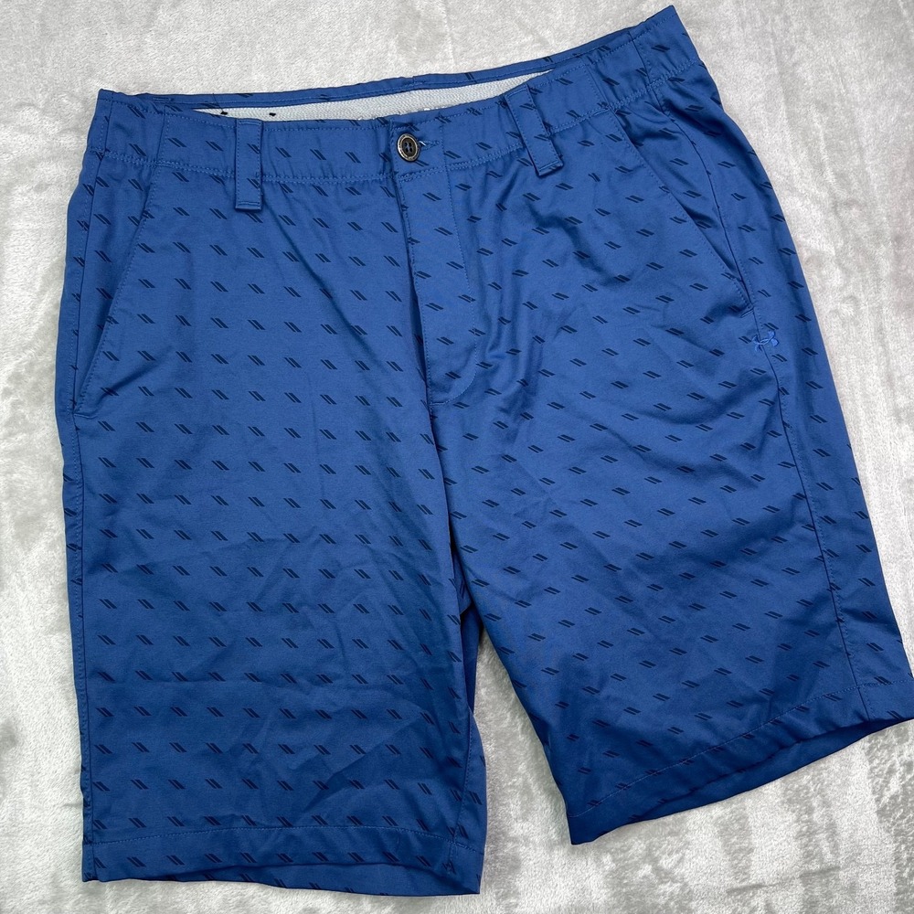 Under Armour Match Play‎ Golf Shorts Mens 34 Fit 32 Blue Geometric Print Stretch